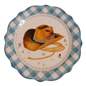 NEW THE PIONEER WOMAN GINGHAM COWBOY HAT PIE/DESSERT PLATE 💙